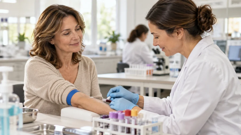 Badania na perimenopauzę – pobranie krwi w laboratorium